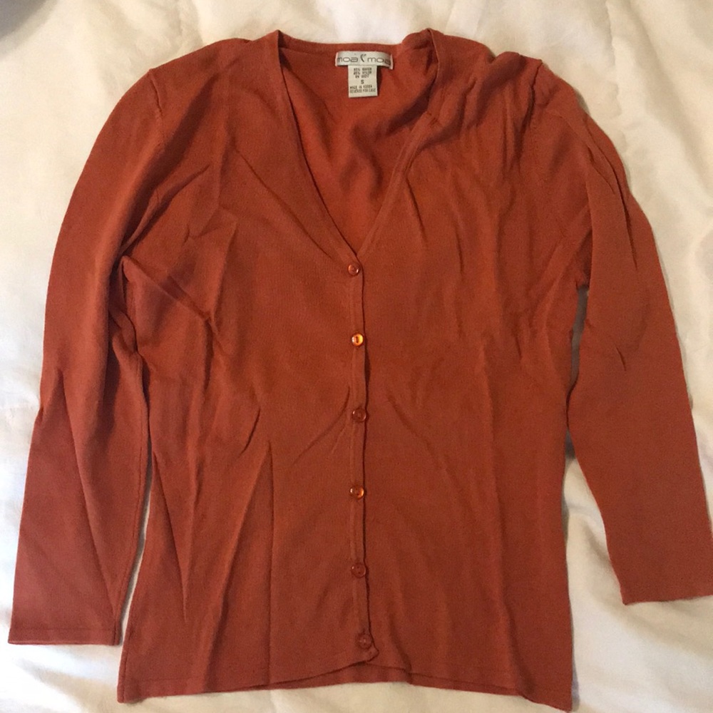 Orange 3/4 sleeve Cardigan Sweater Small